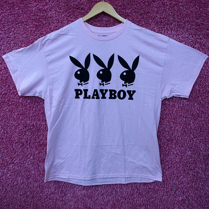 Playboy Triple Bunny Logo Rhinestone Graphic T-Shirt XL