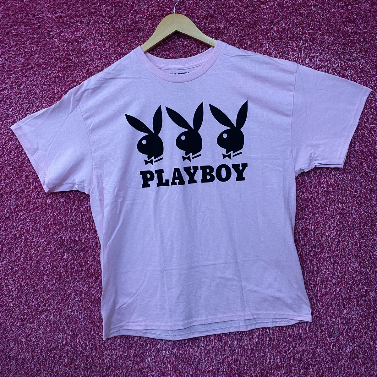 Playboy Triple Bunny Logo Rhinestone Graphic T-Shirt XL