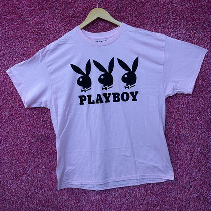 Playboy Triple Bunny Logo Rhinestone Graphic T-Shirt XL