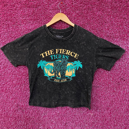 Rebellion One "The Fierce Tigers" Mineral Wash Cropped Graphic T-Shirt Medium