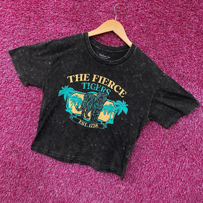 Rebellion One "The Fierce Tigers" Mineral Wash Cropped Graphic T-Shirt Medium