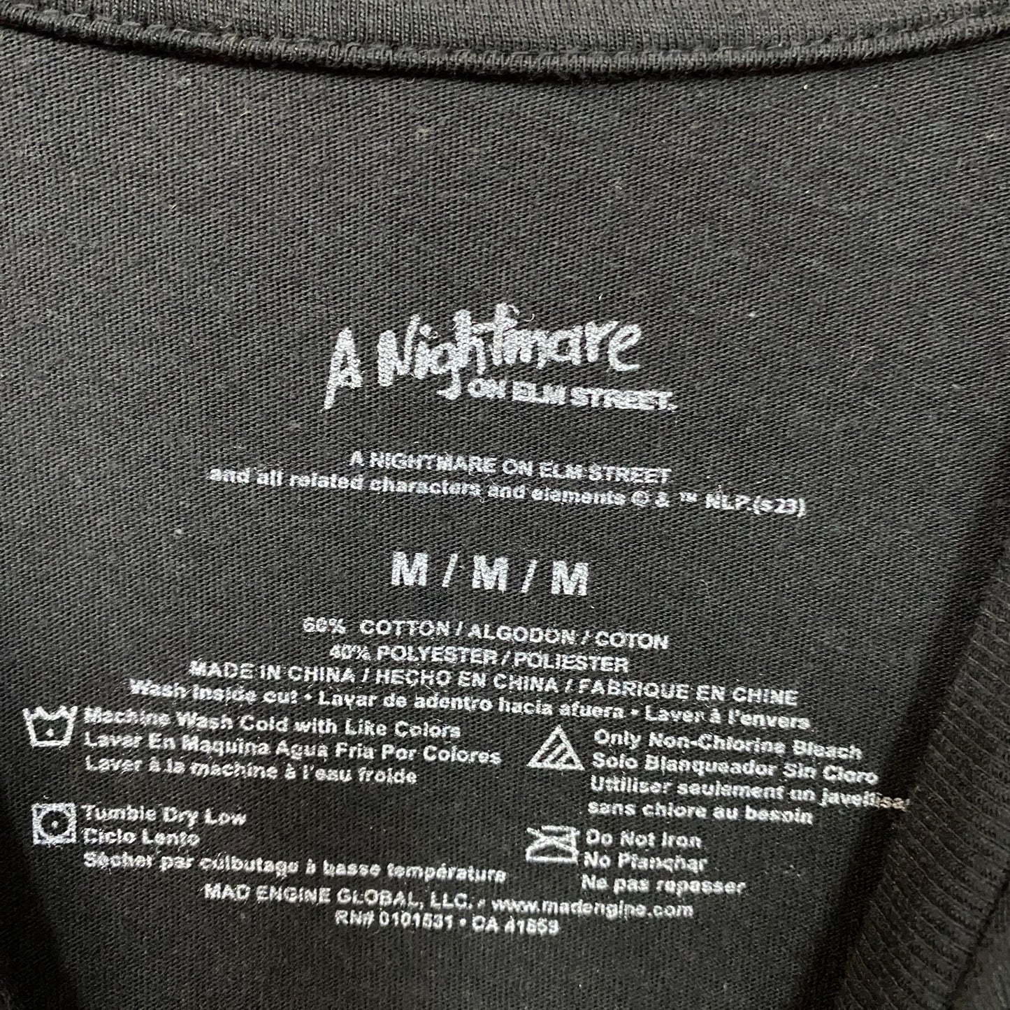 A Nightmare On Elm Street Freddy Krueger Graphic Design T-Shirt Medium