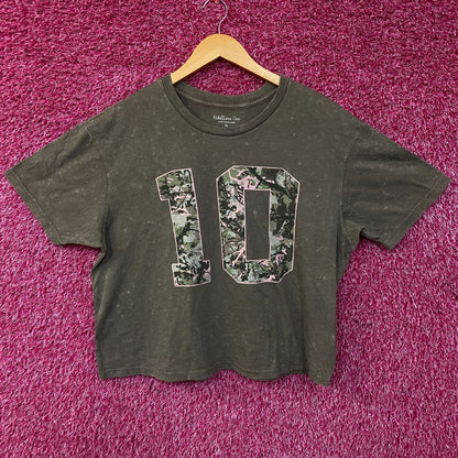 Rebellious One Grey Pink Camo Varsity Number 10 Mineral Wash Crop T-Shirt XL