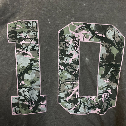 Rebellious One Grey Pink Camo Varsity Number 10 Mineral Wash Crop T-Shirt XL