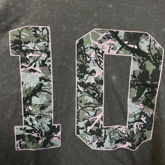 Rebellious One Grey Pink Camo Varsity Number 10 Mineral Wash Crop T-Shirt XL