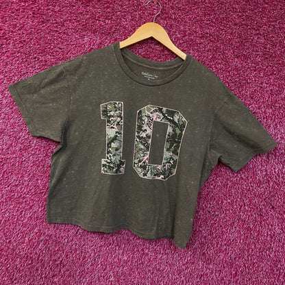 Rebellious One Grey Pink Camo Varsity Number 10 Mineral Wash Crop T-Shirt XL