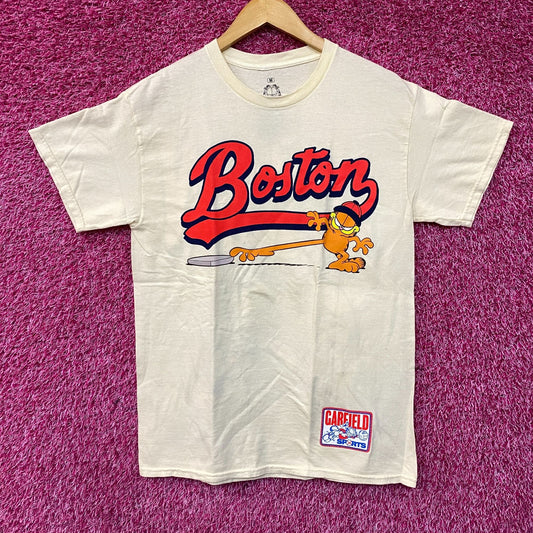 Garfield Boston Baseball Cartoon Graphic Design T-Shirt Medium