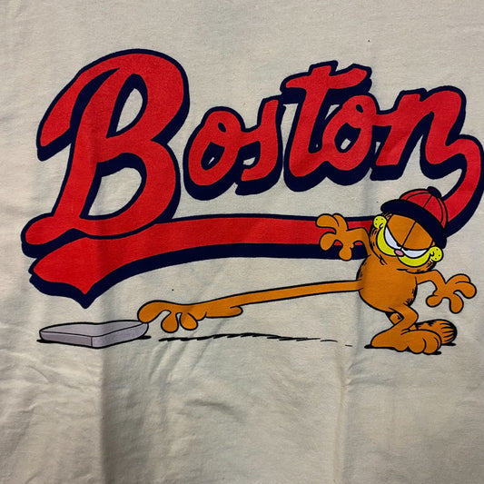 Garfield Boston Baseball Cartoon Graphic Design T-Shirt Medium