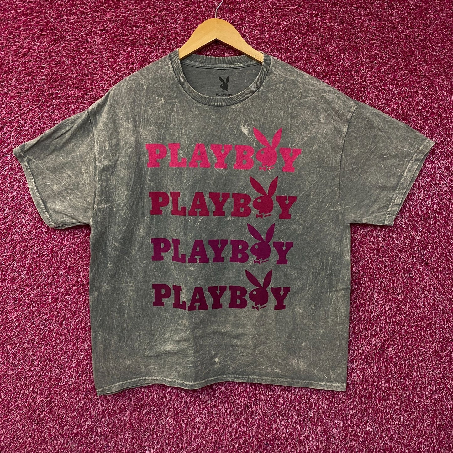 Playboy Stacked Logo Acid Wash Graphic T-Shirt XL