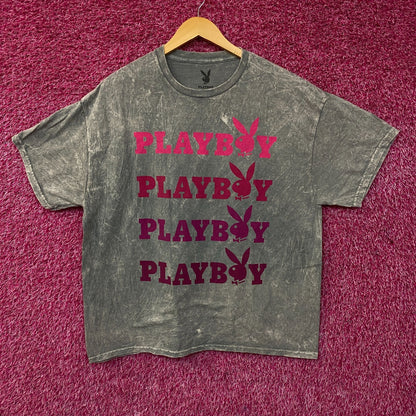 Playboy Stacked Logo Acid Wash Graphic T-Shirt XL