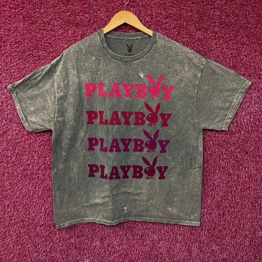 Playboy Stacked Logo Acid Wash Graphic T-Shirt XL