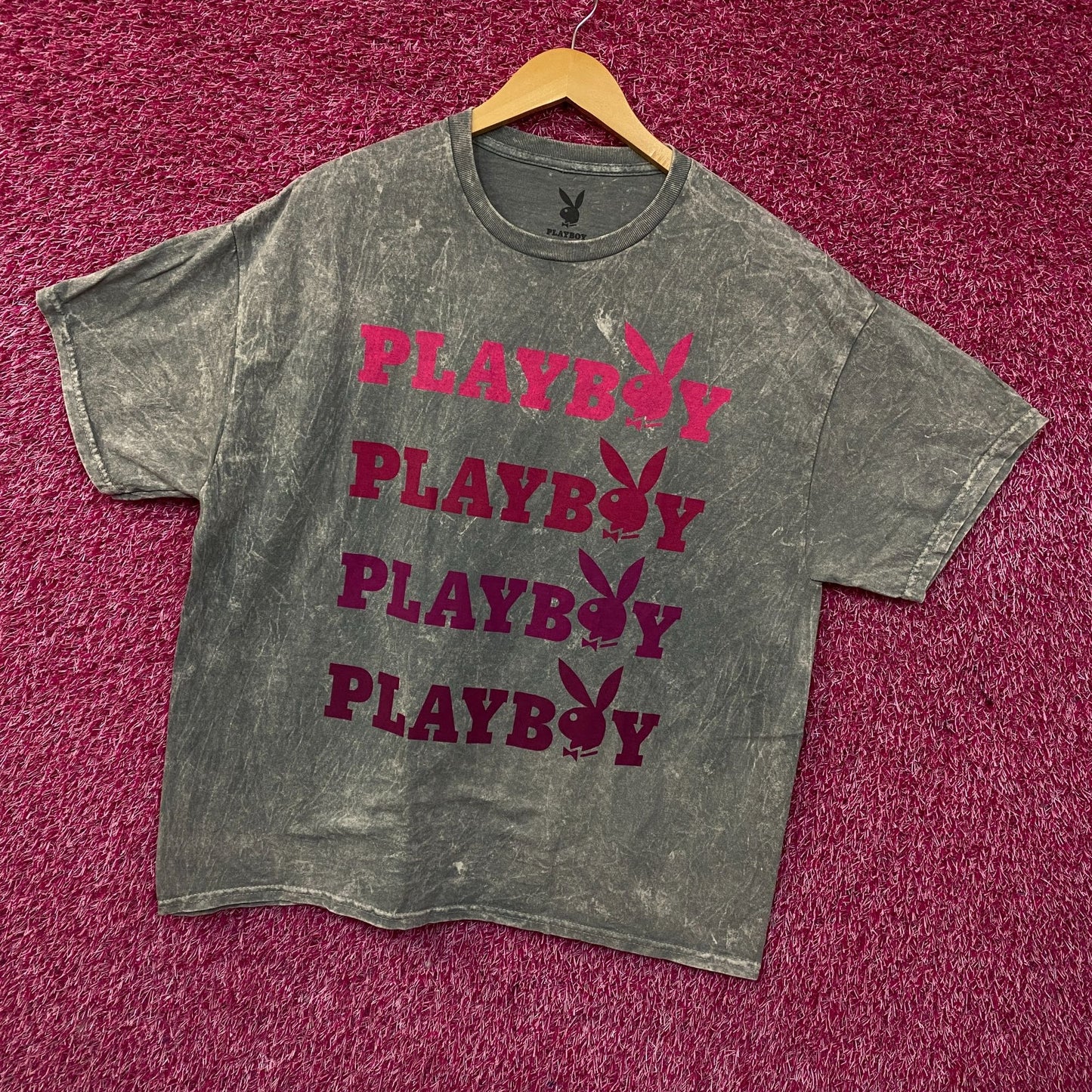 Playboy Stacked Logo Acid Wash Graphic T-Shirt XL
