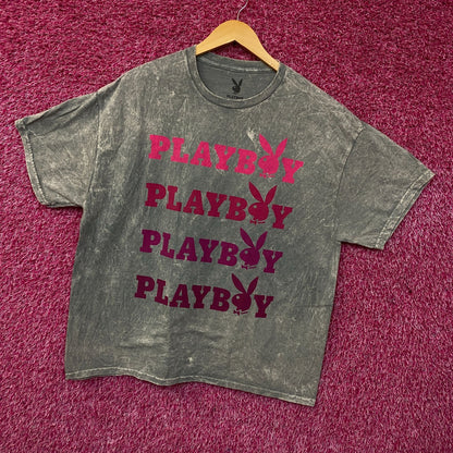 Playboy Stacked Logo Acid Wash Graphic T-Shirt XL