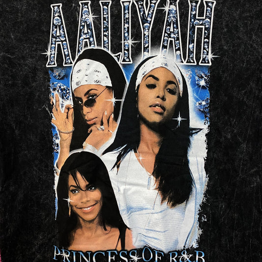 Aaliyah Princess Of RnB Mineral Wash T-Shirt Small