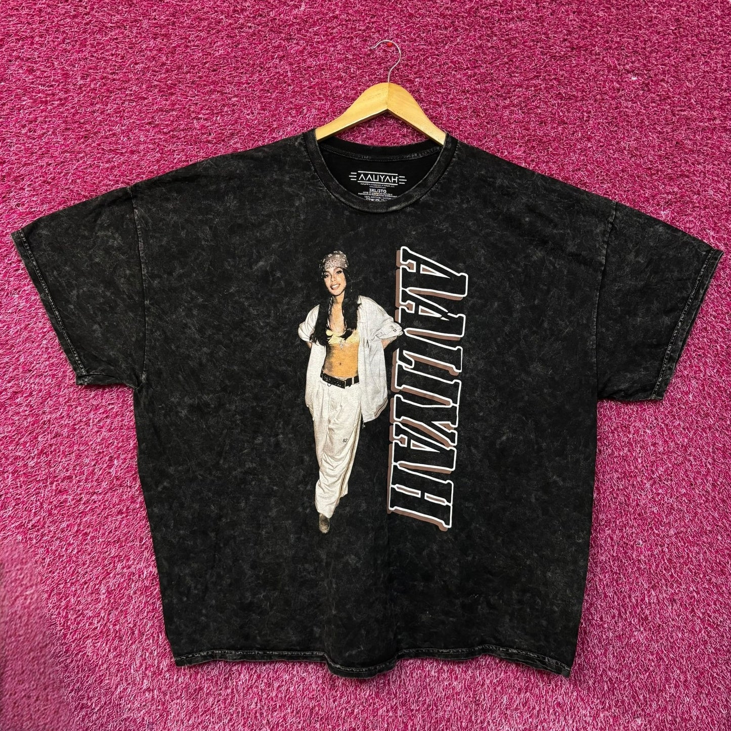 Aaliyah R&B Vintage-Style Washed Black T-Shirt 3XL