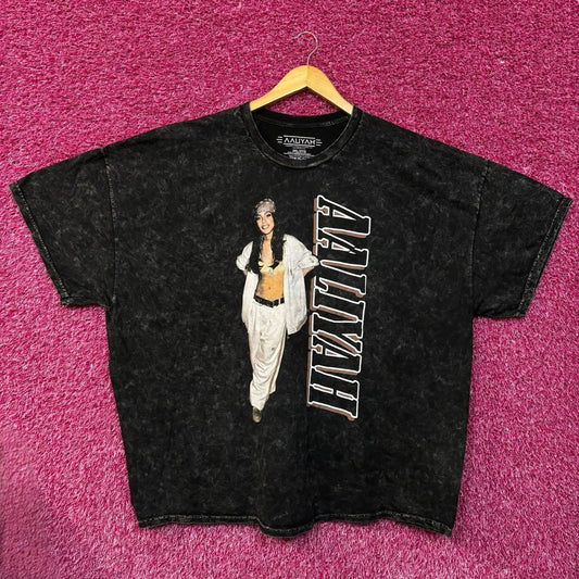 Aaliyah R&B Vintage-Style Washed Black T-Shirt 3XL