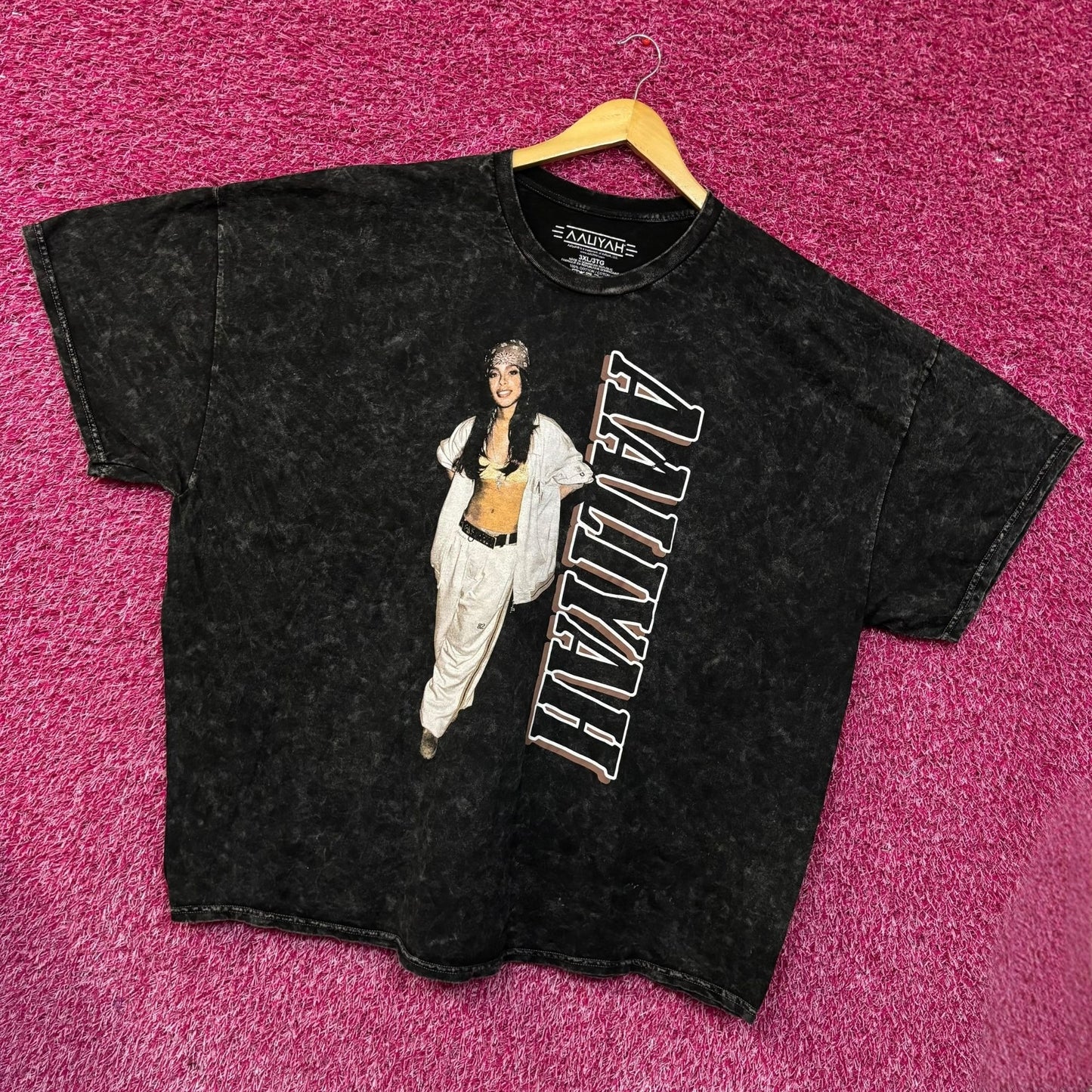 Aaliyah R&B Vintage-Style Washed Black T-Shirt 3XL