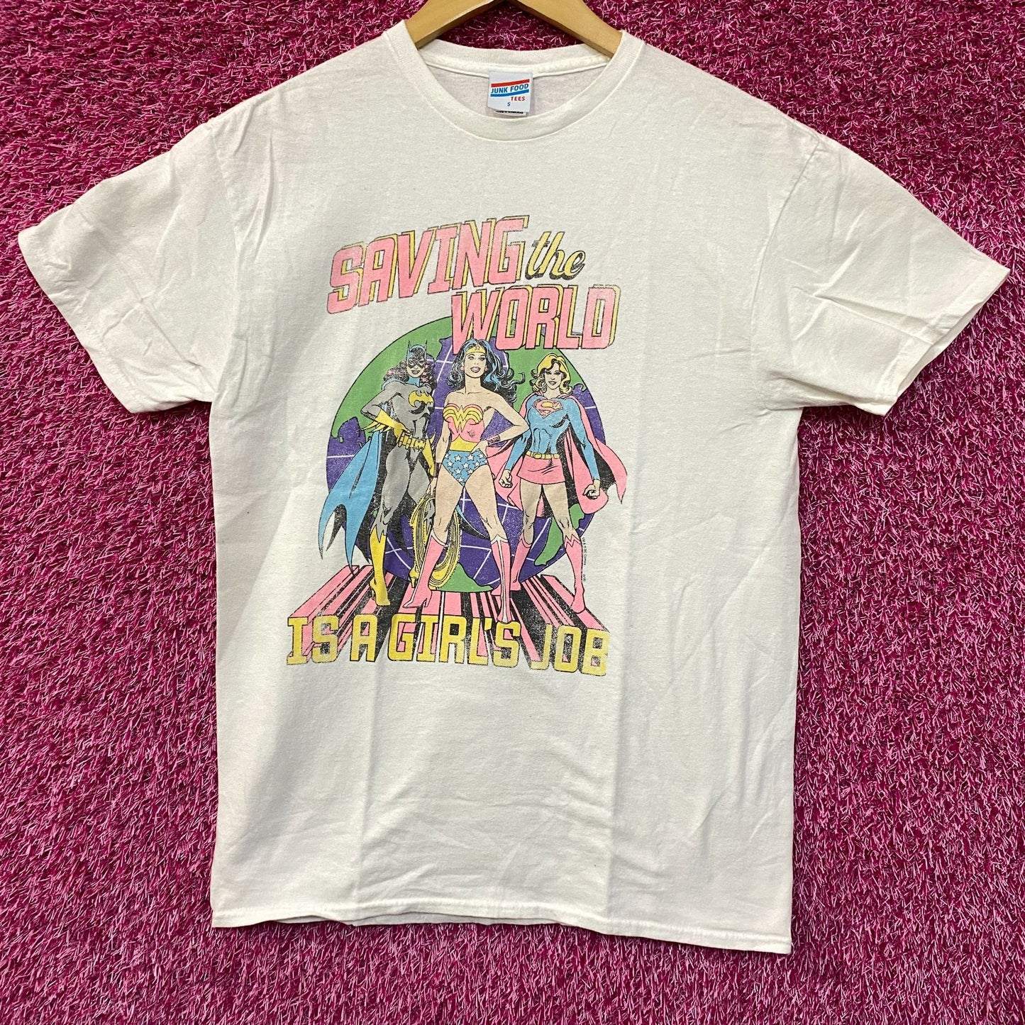 Junk Food Clothing DC "Saving The World Is A Girls Job" Graphic Tee Small