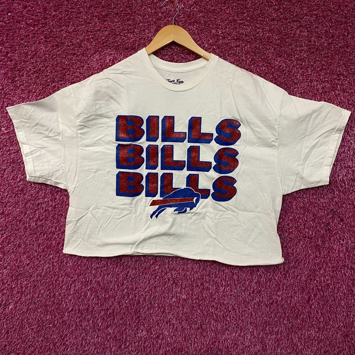 Junk Food Women's Buffalo Bills Repeat Glitter Flea Market Crop T-Shirt XL