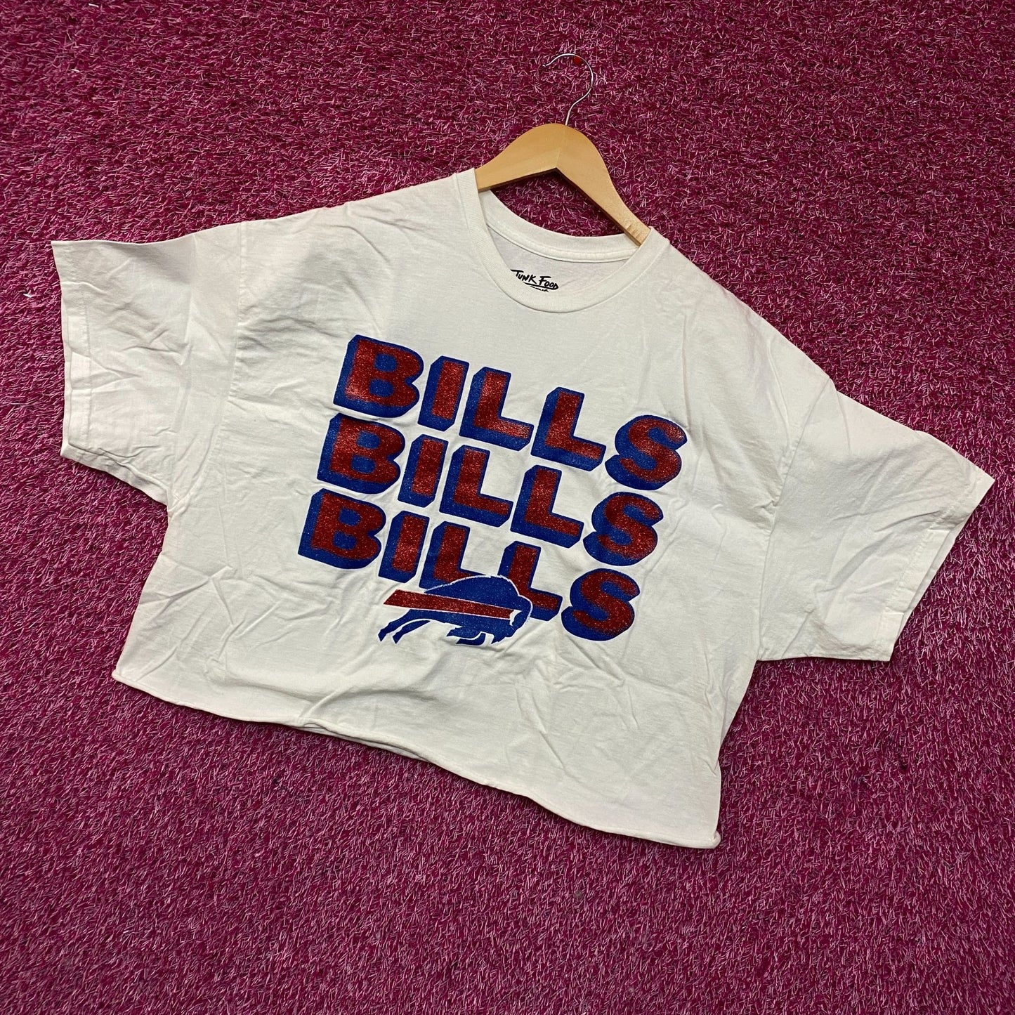 Junk Food Women's Buffalo Bills Repeat Glitter Flea Market Crop T-Shirt XL