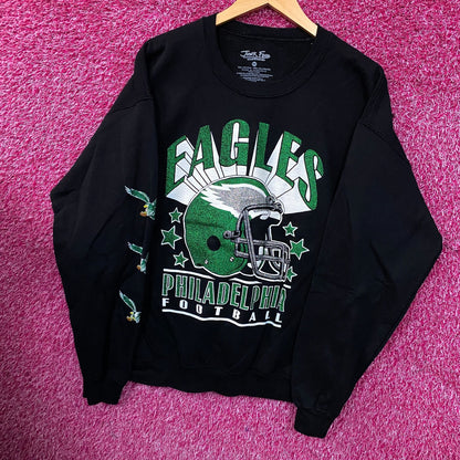 Junk Food Clothing Philadelphia Eagles Glitter Helmet Flea Market Crewneck Fleece Medium
