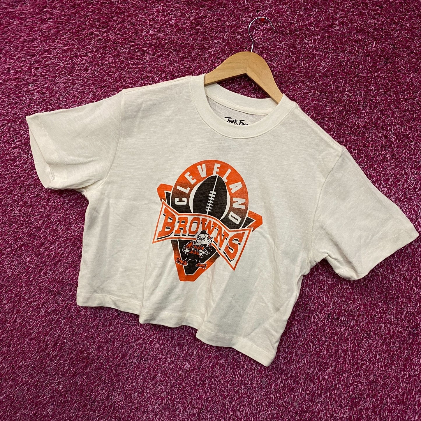 Junk Food Clothing Women's NFL Cleveland Browns Mock Neck Crop Tee Small