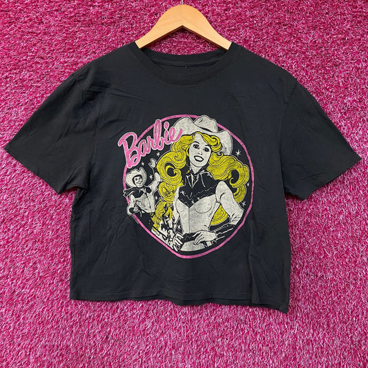Junk Food Barbie Cowgirl Retro Graphic Women's Green Crop Tee Small