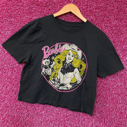 Junk Food Barbie Cowgirl Retro Graphic Women's Green Crop Tee Small