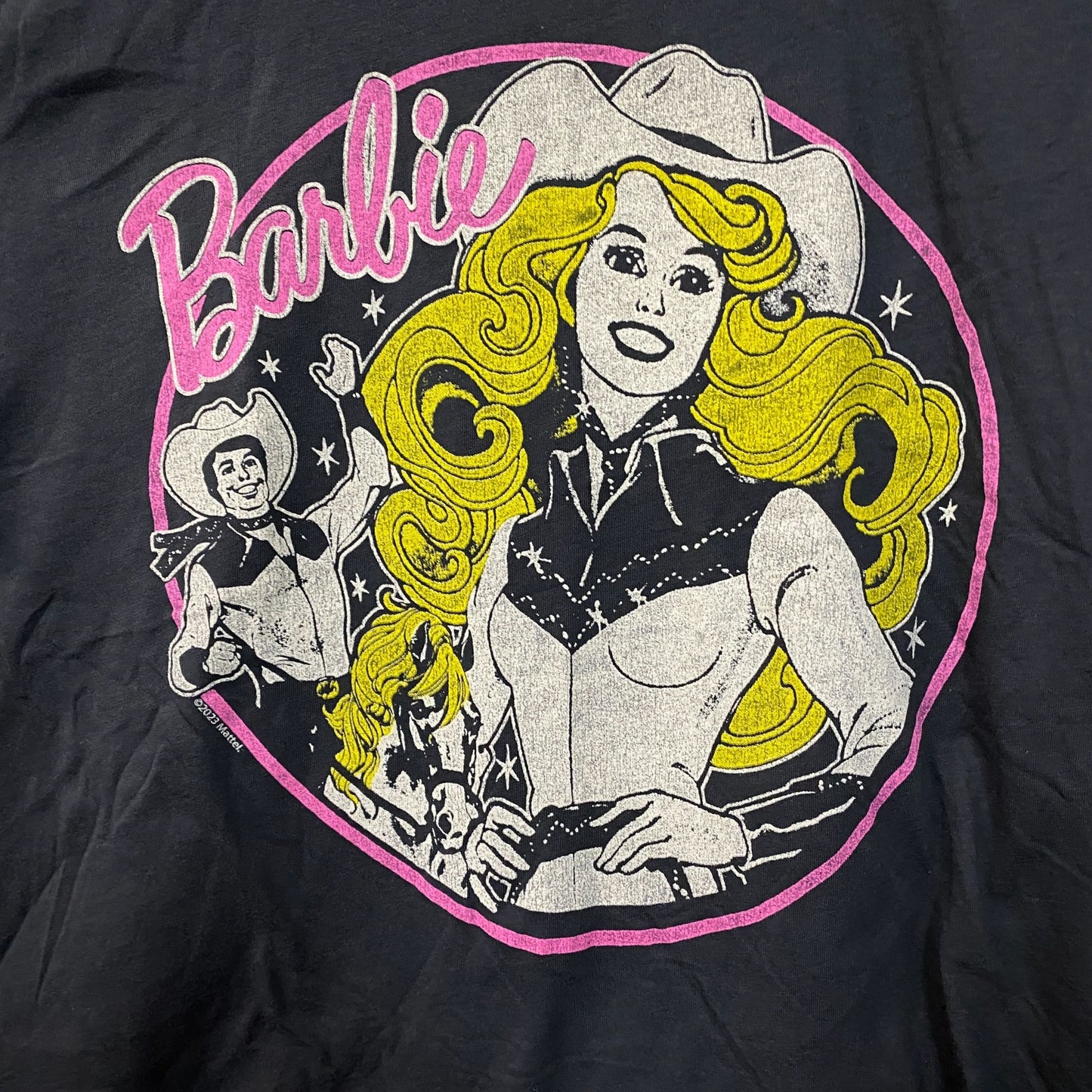 Junk Food Barbie Cowgirl Retro Graphic Women's Green Crop Tee Small