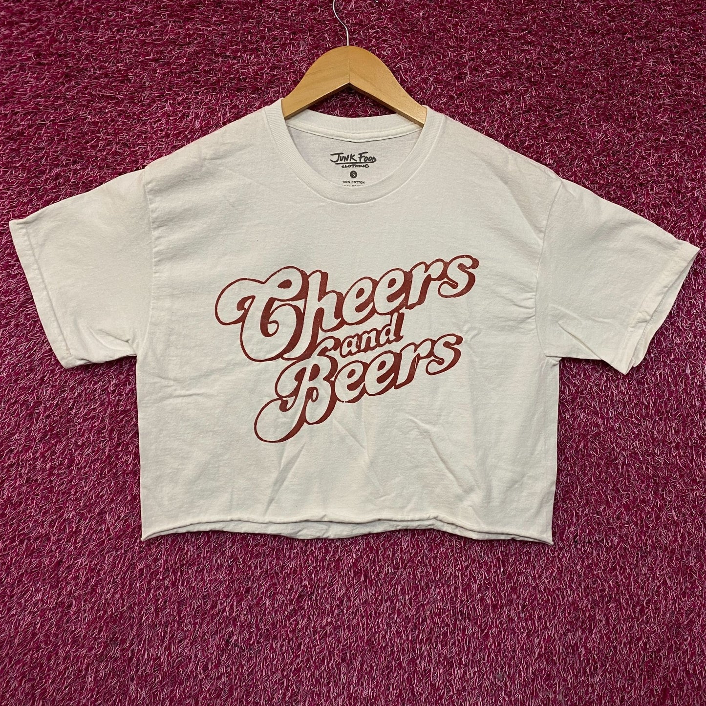 Junk Food Clothing Cheers and Beers Cropped Graphic T-Shirt Small