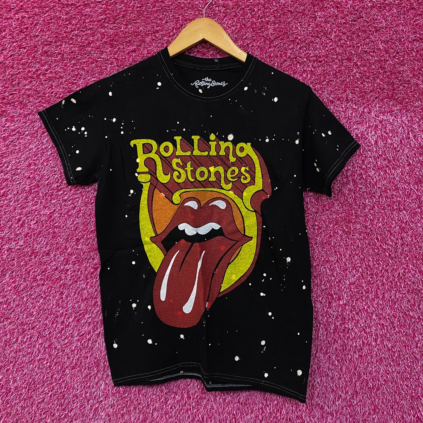 The Rolling Stones Bleach Dye Hot Lips Tshirt Size Small