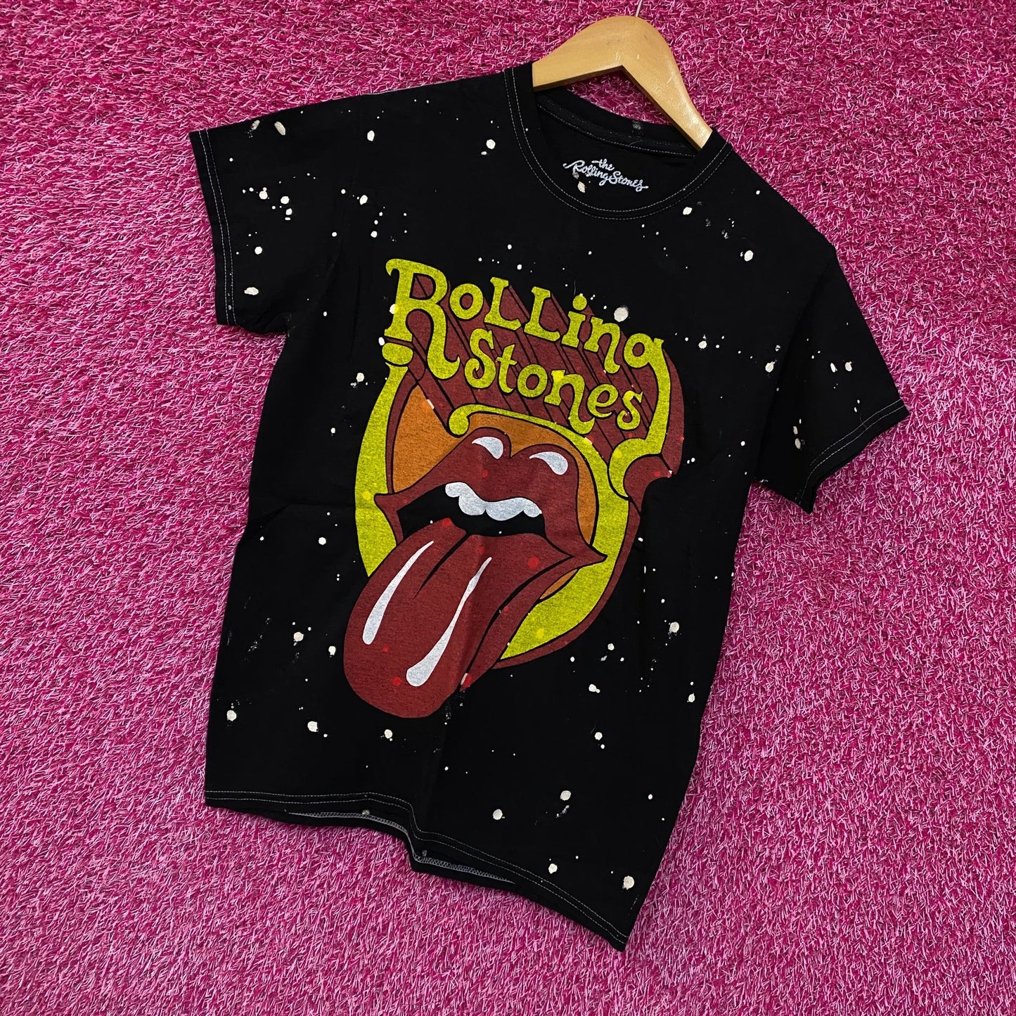 The Rolling Stones Bleach Dye Hot Lips Tshirt Size Small