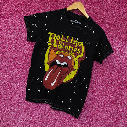 The Rolling Stones Bleach Dye Hot Lips Tshirt Size Small