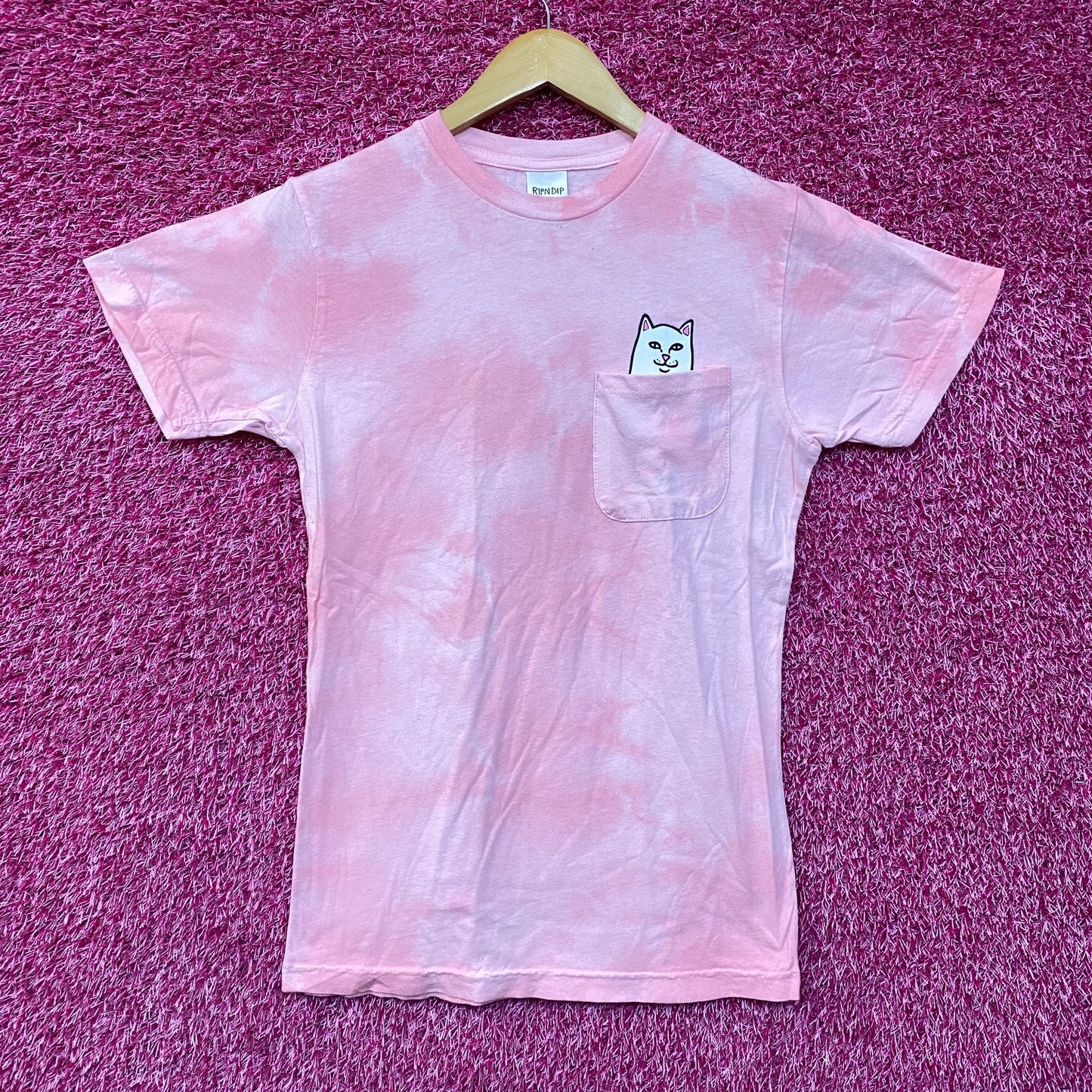 RIPNDIP Lord Nermal Pocket Tiedye Pink T-Shirt Small