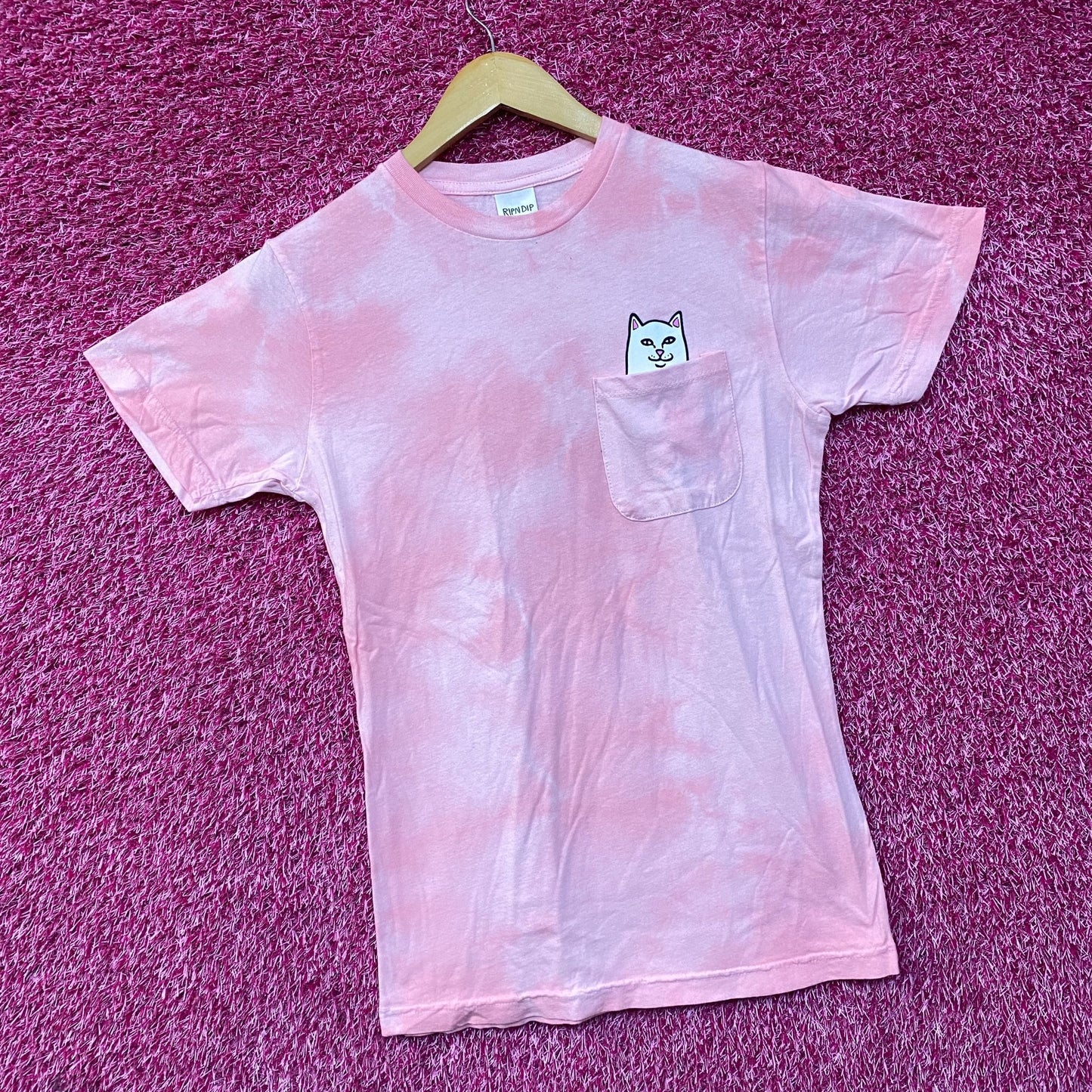 RIPNDIP Lord Nermal Pocket Tiedye Pink T-Shirt Small
