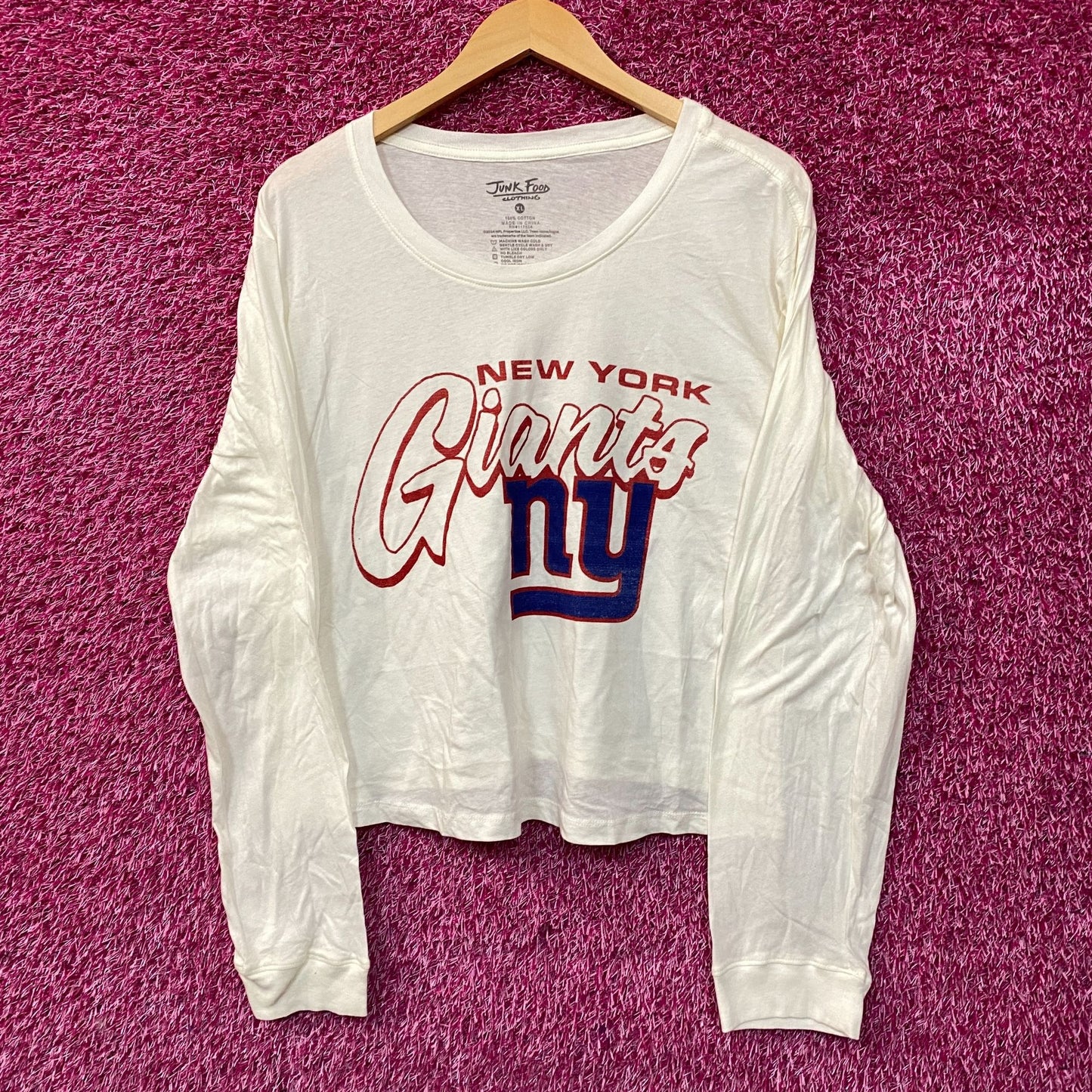 Junk Food Clothing New York Giants Touchdown Long Sleeve Crop Tee XL