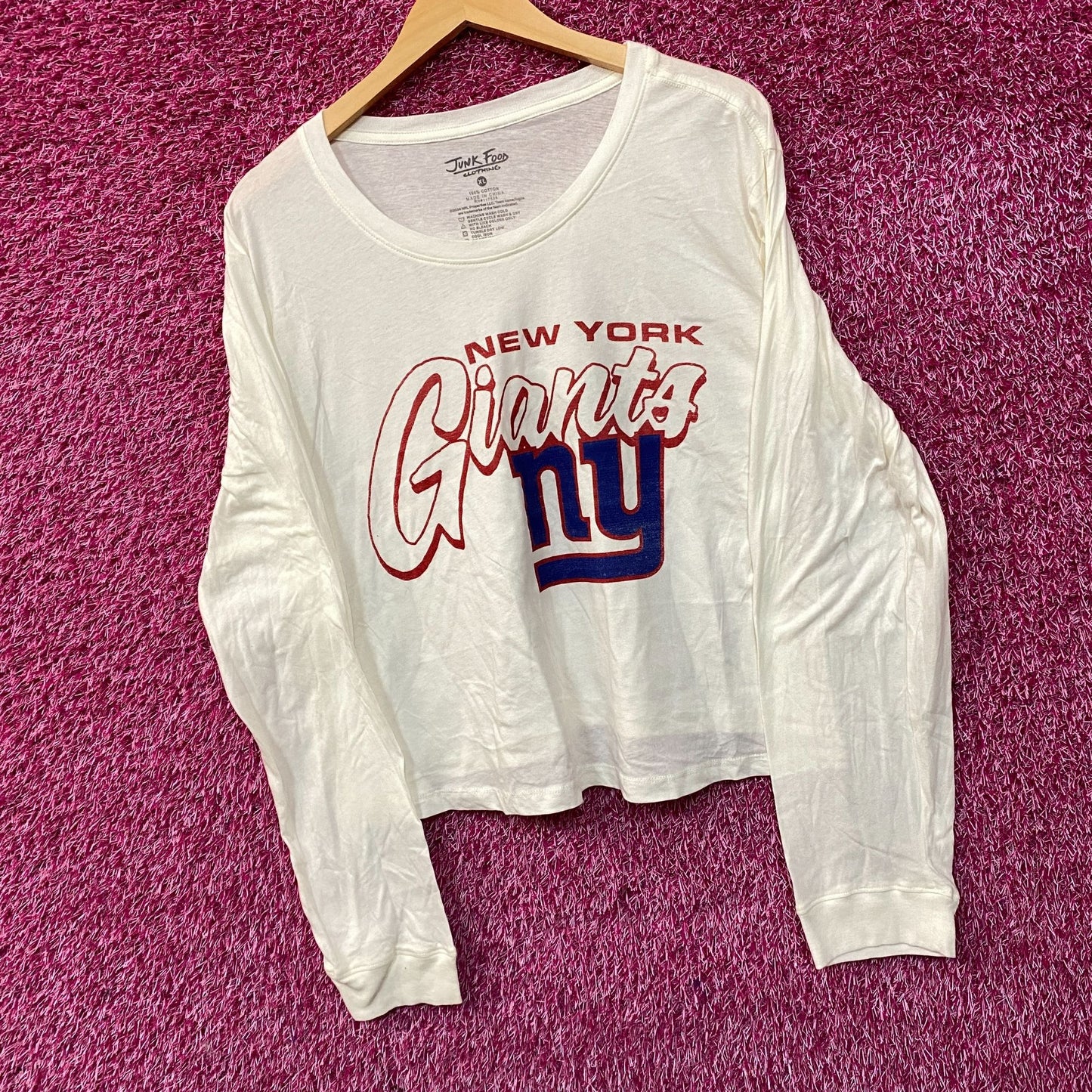 Junk Food Clothing New York Giants Touchdown Long Sleeve Crop Tee XL