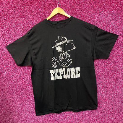 Peanuts Snoopy & Woodstock Explore Charcoal T-Shirt XL