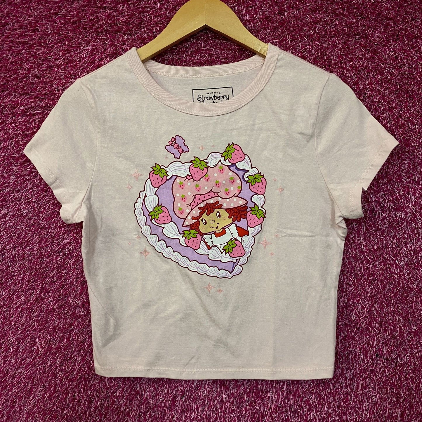 Strawberry Shortcake Heart Cake Glitter Women's Baby Tee Large