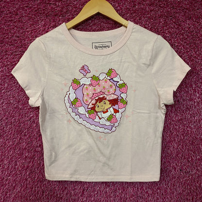 Strawberry Shortcake Heart Cake Glitter Women's Baby Tee Large
