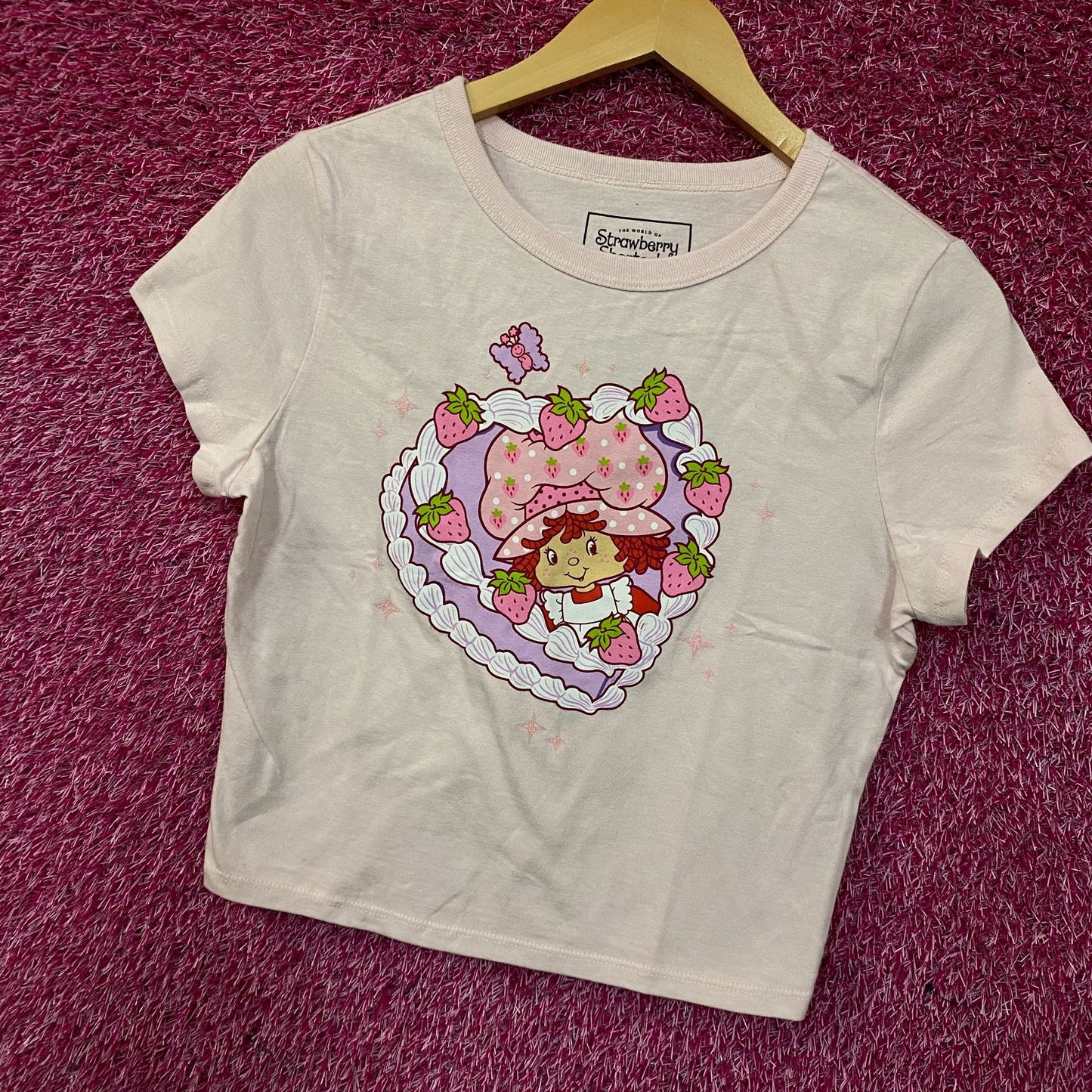 Strawberry Shortcake Heart Cake Glitter Women's Baby Tee Large