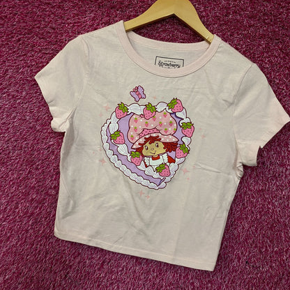 Strawberry Shortcake Heart Cake Glitter Women's Baby Tee Large