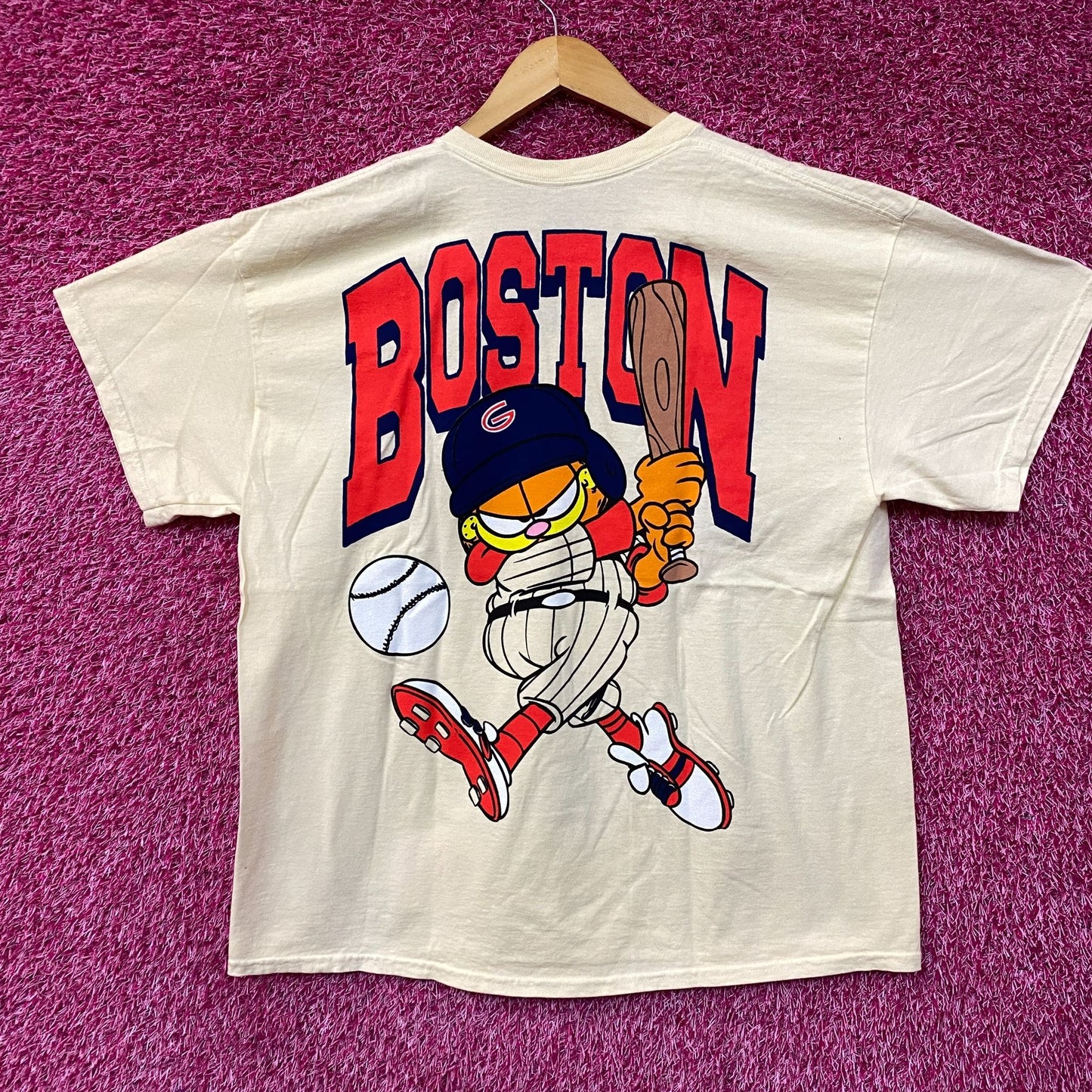 Garfield Boston Baseball Cartoon Graphic Design T-Shirt XL