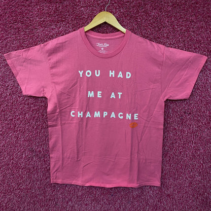 Junk Food Clothing "You Had Me at Champagne" Pink Graphic Tee Small