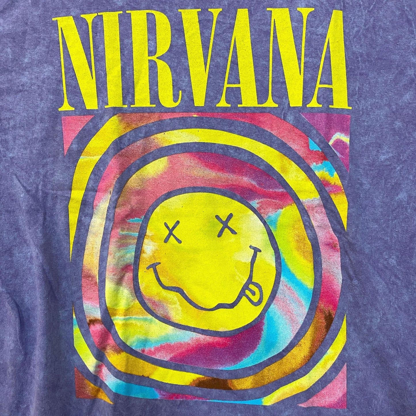Nirvana Watercolor Smiley Face Acid Wash tshirt size large