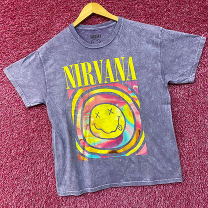 Nirvana Watercolor Smiley Face Acid Wash tshirt size large