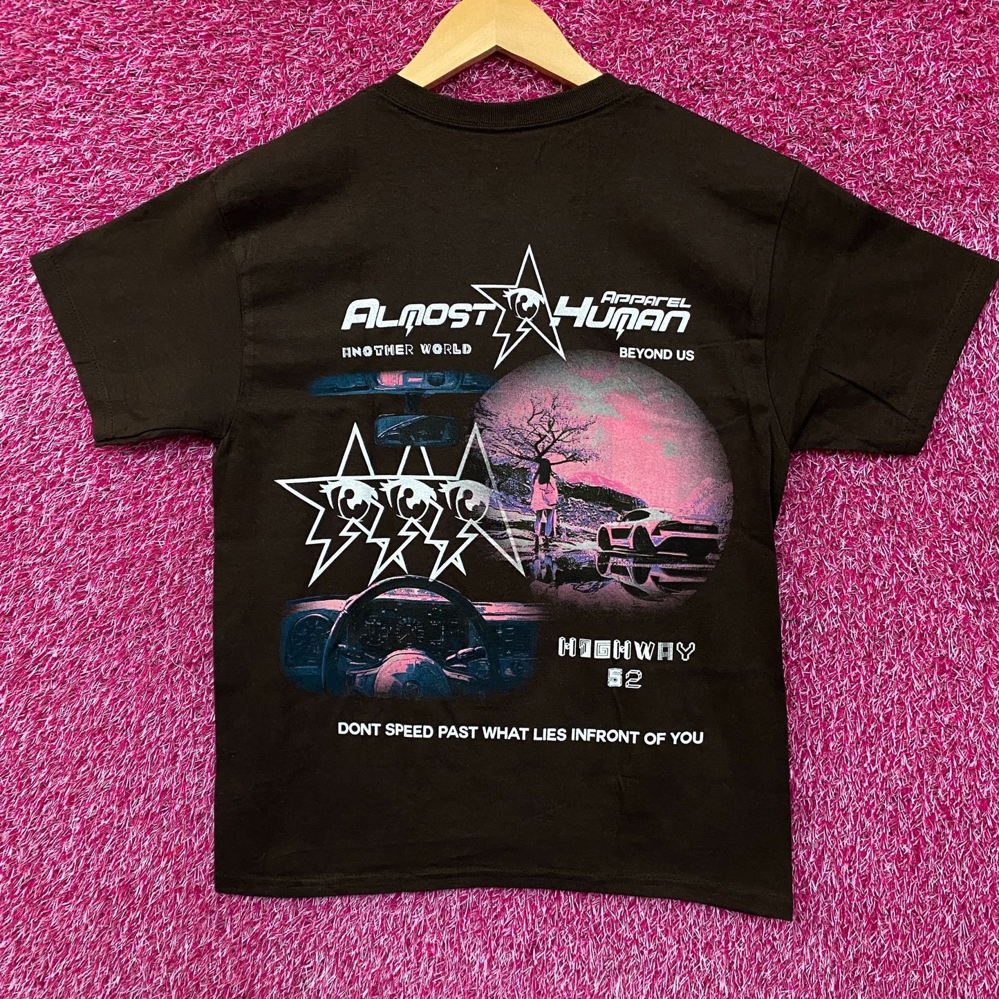 Almost Human Pink World Apparel Graphic T-Shirt Large