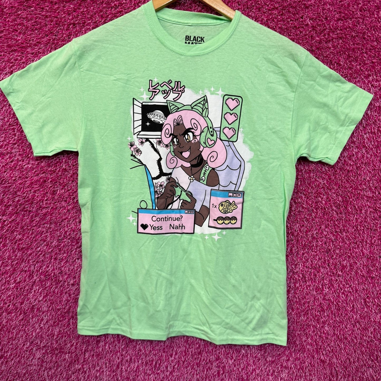 Kitty Kawaii Gamer Streamer Girl Black Matter Tee M