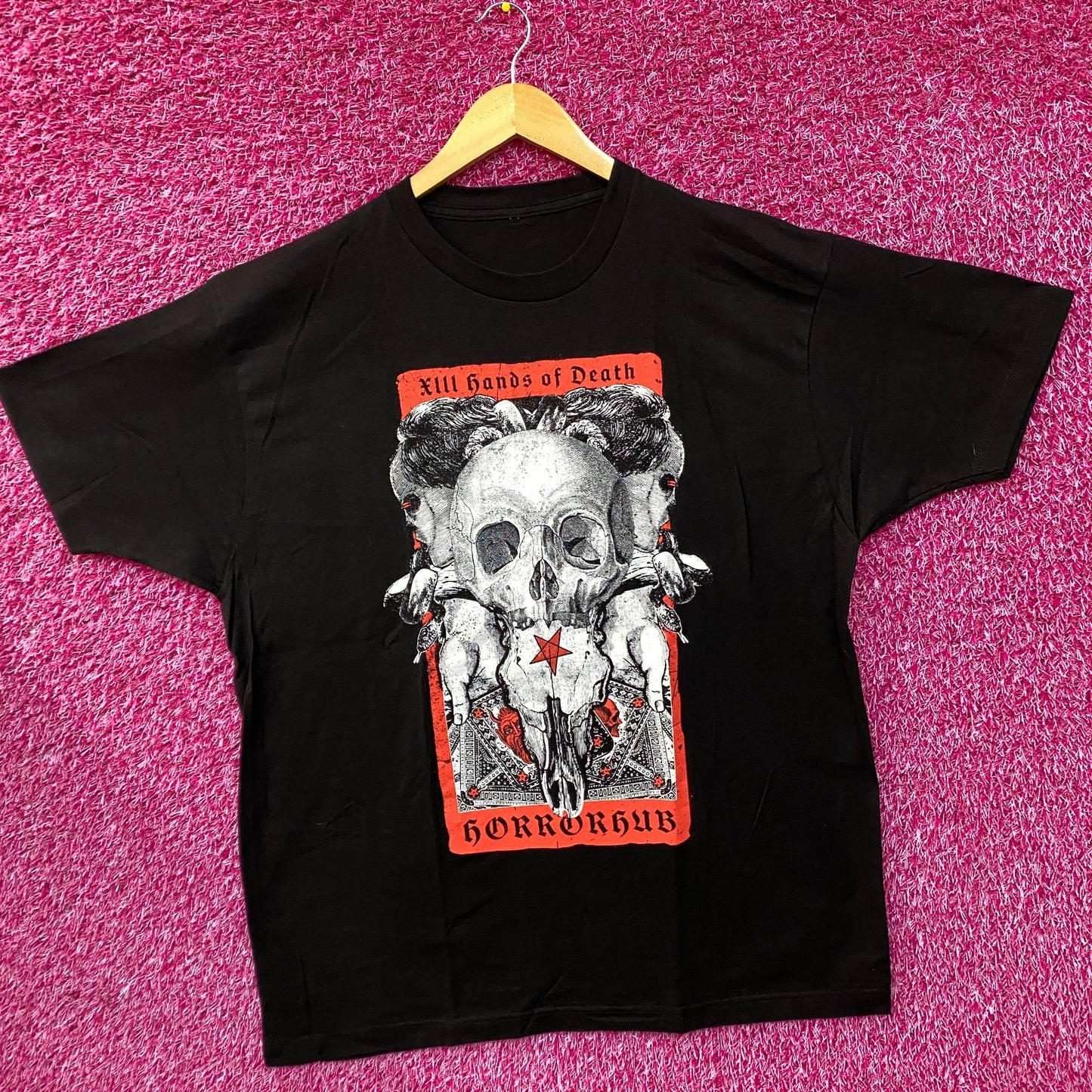 Horror Hub Hands Of Death Tarot Card Graphic Design T-Shirt XL