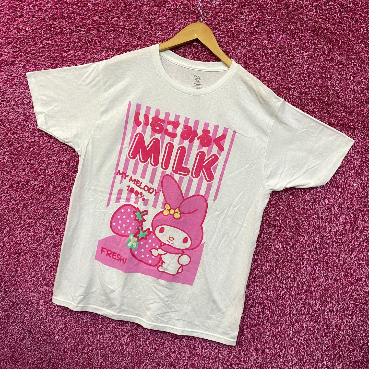 My Melody Japanese Kawaii Strawberry Milk Sanrio Tee L